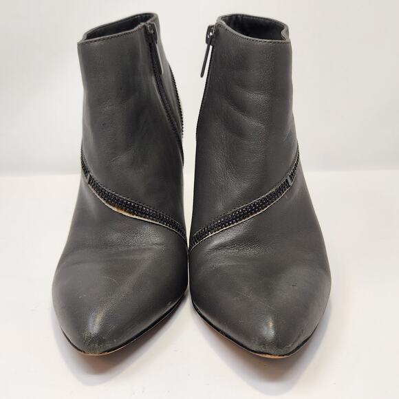 Saks Fifth Avenue Red Rylie Gray Leather Ankle Booties Size 8 M Stiletto Heel - Picture 3 of 8